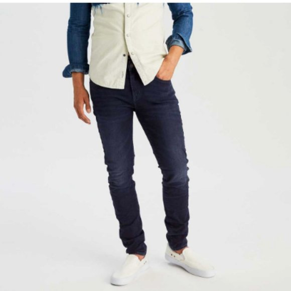 American Eagle Men's 360 Extreme Flex Dark Indigo Washed Skinny Jeans